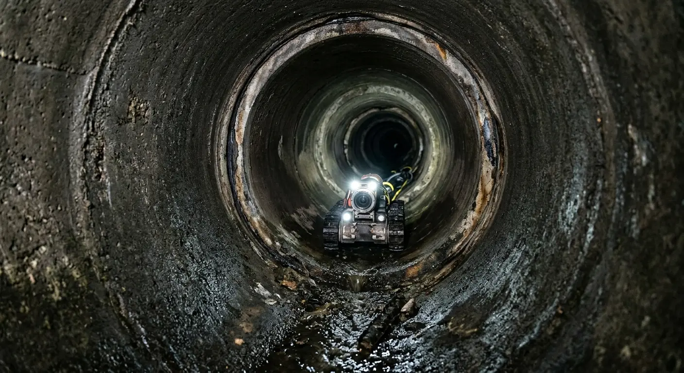 Robotic sewer camera inspecting pipe interior for Drain Snake Service in Windsor Locks